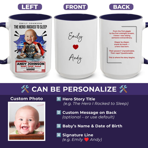 Custom Baby Thor Mug – Funny Personalized Mug for Mom from Baby | Hero I Rocked to Sleep
